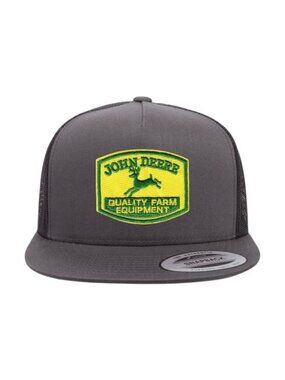 John Deere YP Flat Bill Trucker Hat Mesh Back Snapback Charcoal/black
